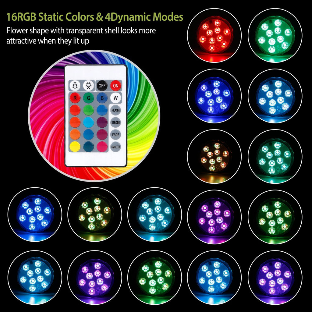 4Pcs RGB Swimming Pool Lights With Remote Control  IP68 Waterproof Battery Operated Submersible 16 Modes For Pond Bathtub Hot Tub Party
