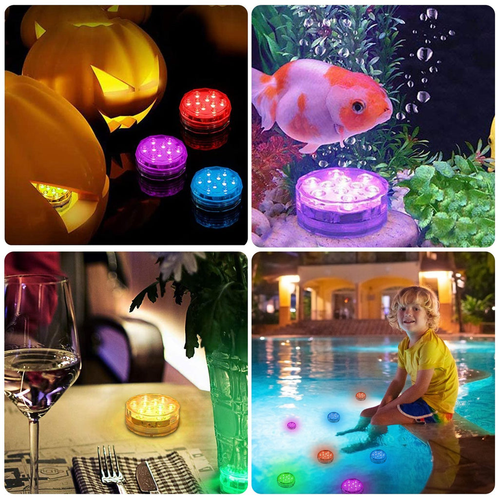 4Pcs RGB Swimming Pool Lights With Remote Control  IP68 Waterproof Battery Operated Submersible 16 Modes For Pond Bathtub Hot Tub Party